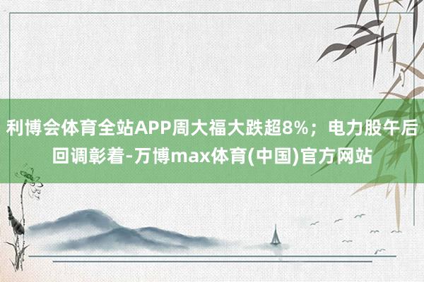 利博会体育全站APP周大福大跌超8%；电力股午后回调彰着-万博max体育(中国)官方网站